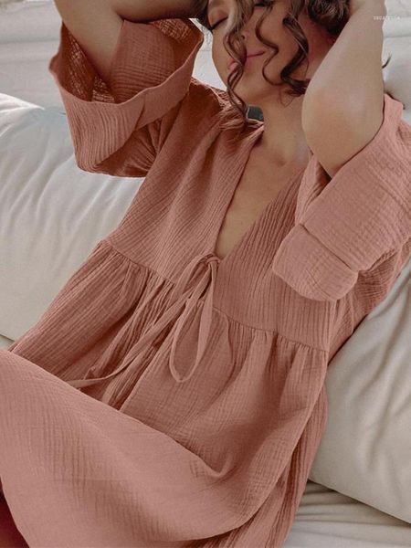 Robes décontractées pyjamas pour femme 2023 printemps été sexy profonde v 3/4 manches couchée robe détendue et lâche pour porter l'extérieur