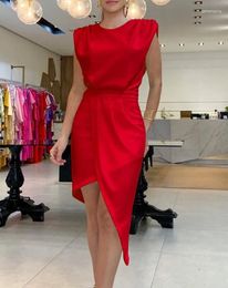 Casual jurken Party Backless For Women 2024 O-Neck Sexy Cap Sleeve Ruched Elegante Skinny Asymmetric Fashion Evening Wrap Dress