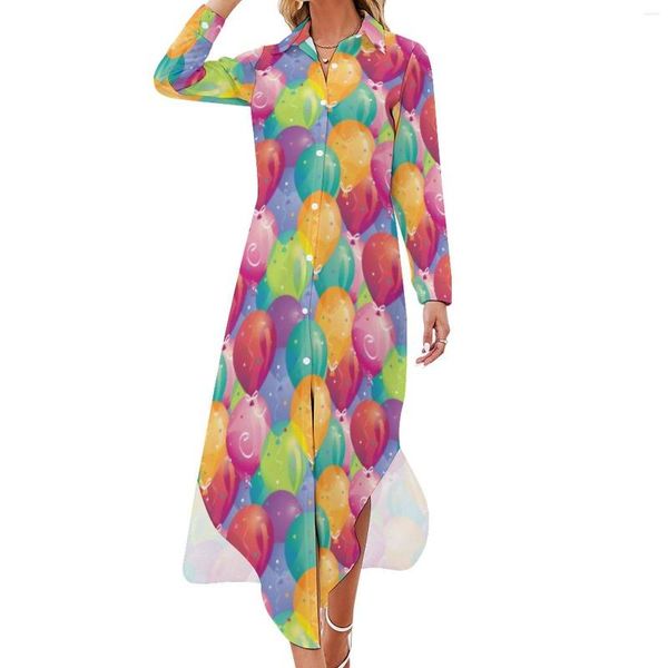 Robes décontractées Party Ballon Robe en mousseline de soie Ballons Imprimer Élégant Femme Manches longues Streetwear V Col Design Oversize
