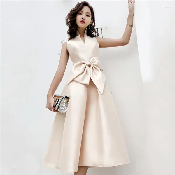 Vestidos casuales vestidos de fiesta para mujeres vendaje de arco coreano elegante champán delgado sin mangas 2024 verano sexy moda elegante anfitrión vestidos