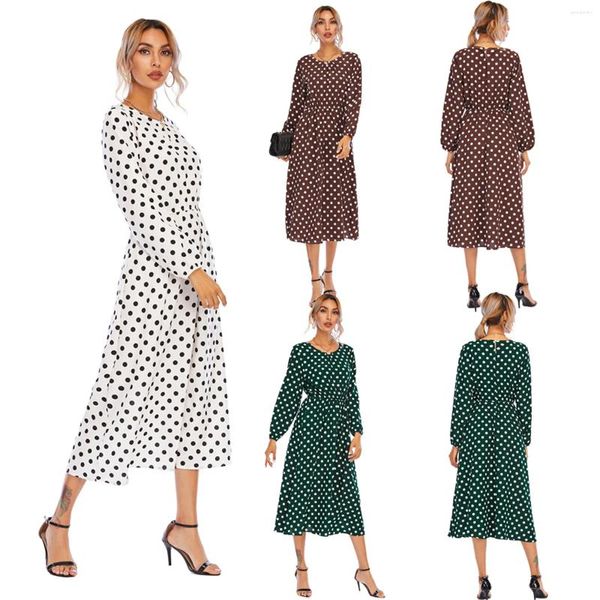 Vestidos casuales Party Elegant para mujeres Sprin femenino y otoño Chiffon Polka Polka estampado Ronda redonda de invierno lindo