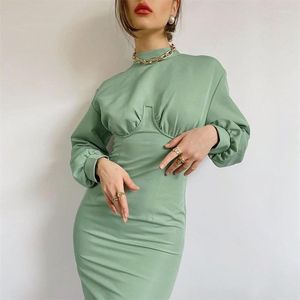 Robes décontractées fête mode verts élégants dames longues à manches longues corset slim vêtements automne automne pour femmes arrivant 2023
