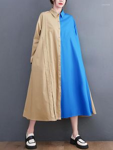 Robes décontractées Patchwork Hit couleur chemise pour femmes à manches longues robe Vintage ample mode vêtements élégants printemps automne 2023