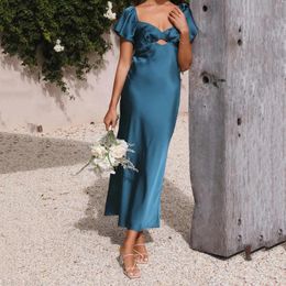 Casual jurken perzik kraag kleurjurk 2024 vaste kleur korte mouw slanke lange clu party cocktail vrouw