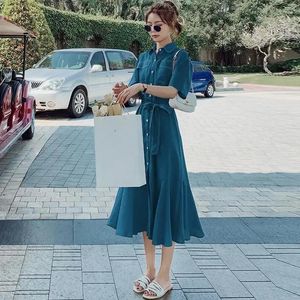 Casual jurken Peacock Blue Dress Dames Zomer visstaartrok Woman Vestido de Mujer Femme Robe