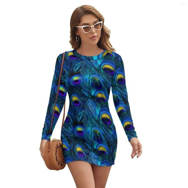 Robes décontractées Peacock Feather Bodycon Robe Ladies Animal Print Club Club Holidge Long Street Street Wear Match Big Taille 2xl