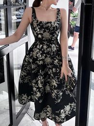 Casual jurken Peiresa vintage dames borduurwerk avond mode bloemen jacquard strapless mouwloos een lijn lange jurk 2024 zomer