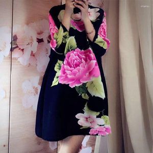Robes décontractées pivoine imprimé miyake greffe de robe plissée au printemps et à l'automne chinois à la mode lâche grande taille minceur