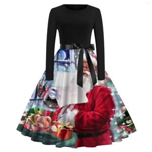 Casual jurken petite dames mode kerst afdruk jurk rond nek 1950s huisvrouw maat