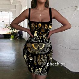 Casual Jurken Phechion Horus Egyptische God 3D Print Jurk Vrouwen Halter Mouwloos Fashion Party Strand Novel Sexy Dameskleding Y07