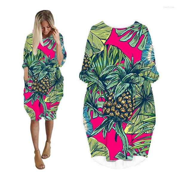 Vestidos casuales Vestido de piña Verano 3d Imprimir Streetwear Mujeres Oversize Moda Harajuku Manga larga Fruta Ropa Tallas grandes Ropa