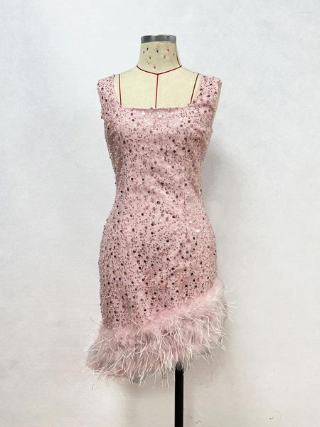 Robes décontractées robe d'anniversaire rose pour femmes vêtements sexy sans manches