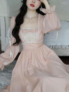 Vestidos casuales rosa elegante dulce estilo coreano vestido mujeres francia vintage fiesta de noche midi burbuja manga retro kawaii hada 2023