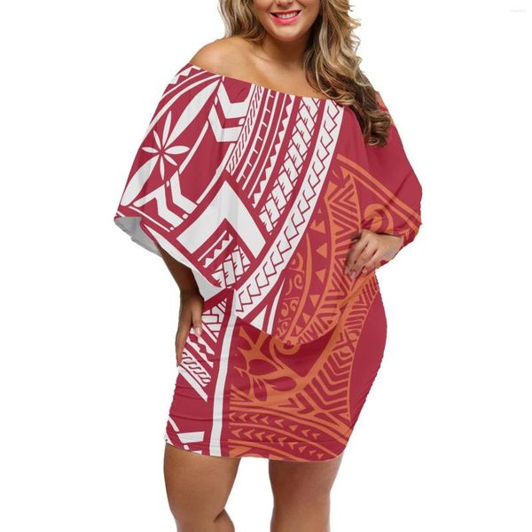 Robes décontractées Rose Samoa Été Tribus traditionnelles Vêtements Tatouages Imprimer Femmes élégantes Robe épaule manches chauve-souris fesses jupe