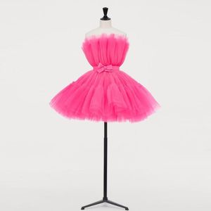 Casual jurken roze tule cocktail prom jurk kort gezwollen een lijn schattige Homecoming formele feestjurk met vleugje robe de soireecasual