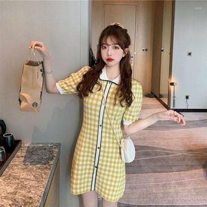 Casual jurken plaid meisje korte mouwen poppen kraag elegantie zomer Koreaanse studenten a-line mini school vrouw