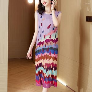 Casual jurken geplooide niche high-end jurk zoete mid-length mode print Vest Vestidos de mujer elegantes para fiesta 2023