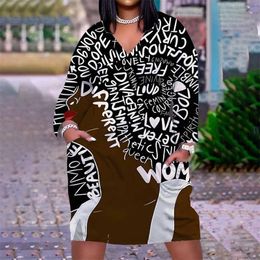 Casual Jurken Plus Size 3xl 4xl 5xl Vrouwen Kleding Designer Digitale Printkop Portret Rok Trui V-hals Lange mouwen