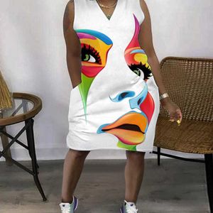 Casual jurken plus maat 3xl 4xl 5xl vrouwen sexy mouwloze kledingontwerper kleding mode losse 3D printing outdoor v-neck rok