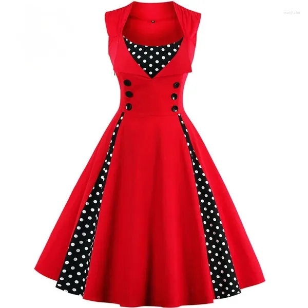 Vestidos casuales de talla grande 4xl 5xl Rata de túnica Retro Vintage Vintage 50s 60s Rockabilly Dot Swing Piest Party Tunic Vestidos elegante