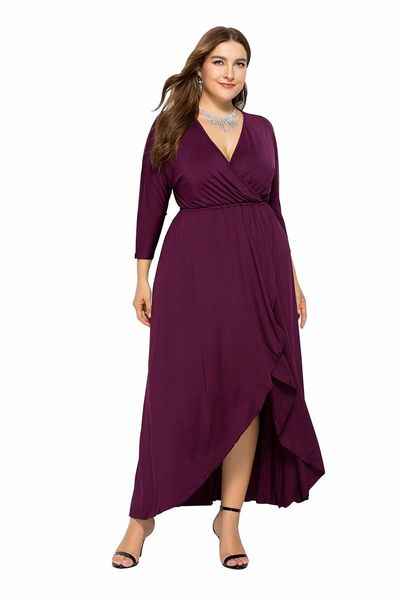 Robes décontractées grande taille 4XL longue robe Sexy col en v profond femmes manches solides fête réunion formelle surdimensionnée Vestidos