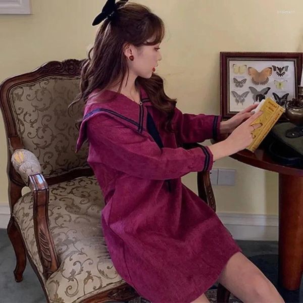 Robes décontractées Plus Taille 5XL 140kg Printemps Manches longues Vintage Femmes Sailor Collier Bow Cou Robe surdimensionnée Robe Su