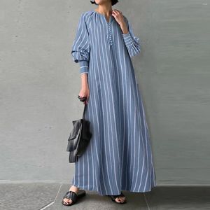 Robes décontractées Plus Taille 5XL Coton Lin Rayé Pour Femmes Mode Lâche Grande Abaya Kaftan Maxi Robe Automne Femmes Longue