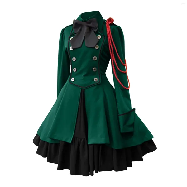 Robes décontractées Plus Taille 5XL Gothic Lolita Party Femmes Élégant Col Collier Plissé À Lacets Robe À Volants Médiévale Rétro Princesse Une Ligne