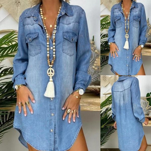 Robes décontractées grande taille 5XL surdimensionné Denim robe femmes à manches courtes poches fermeture éclair irrégulière genou longueur lâche été Vestidos