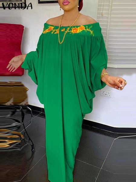 Robes décontractées grande taille 5XL VONDA été Maxi robe femmes bohème imprimé fleuri robe hors épaule 3/4 manches décontracté plissé fête Vestidos L230520