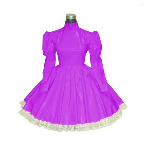 Vestidos casuales Tallas grandes Vestido de dama de honor Manga larga Maid Lindo Cosplay Disfraces Vinilo Color caramelo Encaje 7XL Mujeres