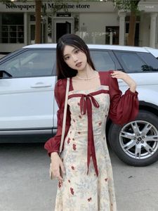 Robes décontractées plus tailleur de taille avec des fleurs longues printemps et automne chic femme élégante robe femme chinoise traditionnelle