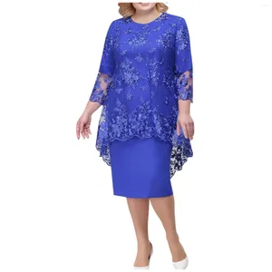 Casual jurken Plus size jurk voor vrouwen elegant kanten feest tweedelige set ronde nek lange mouw onregelmatige bovenste pot koker rok 2-delige zomer