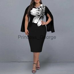 Robes décontractées robes de grande taille 2021 automne élégant fendu à manches longues robe de soirée de mariage femmes imprimé fleuri noir robe de soirée 3XL 4XL 5XL x0625