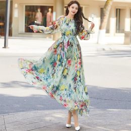 Casual jurken plus size floral bohemia runway strand bruiloft bruidsmeisje gasten jurk zomer losse boho chiffon pographic sundress