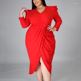 Robes décontractées grande taille pour les femmes manches bouffantes solides col en V taille haute fendue mode grande soirée élégante soirée soirée vestidos mujer