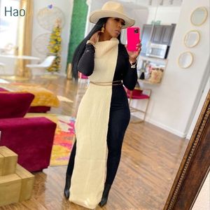 Robes décontractées grande taille HAOYUAN Sexy tricoté côté fendu robe pull sans manches printemps vêtements pour femmes Y2k tenues fête d'anniversaire longue Maxi 230203