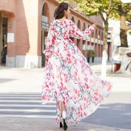 Casual jurken plus maat lange mouw bohemia bloemen strand bruiloft gasten bruidsmeisje maxi jurk zomer losse boho chiffon poshoot sundress