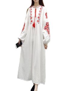 Robes décontractées plus taille Bohême lâche broderie 2022 Ethnique Vintage Femmes Lantern Sleeve Floral Broidered A Line Cotton Dress9878510