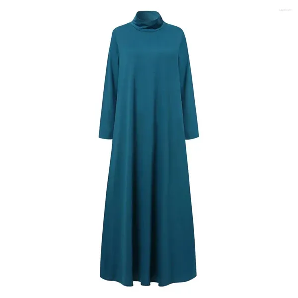 Robes décontractées plus taille maxi robe élégante longue col haut pour les femmes couleurs solides en ligne élastique douce élastique