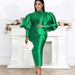 Casual jurken plus size feest voor vrouwen mode puff mouw stevige avondjurken elegante groene vrouwelijke jurk Afrikaanse kleding