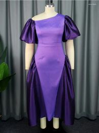 Robes décontractées Plus Taille Robe Puffy Pour Femmes Formel Brillant Violet 2 Tons Une Épaule Puff Manches Summer Party Club Soirée Tenues Ball