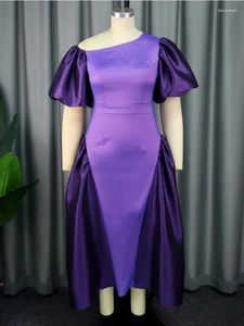 Casual jurken plus size gezwollen jurk voor vrouwen formeel glanzende paarse 2 tone een schouder puff puff mouw zomer feest club outfits bal