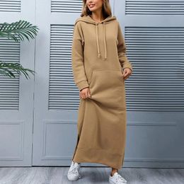 Robes décontractées Plus Taille Pull à capuche Robe Femme Automne Hiver Sweat à capuche avec cordon de serrage Poche avant pour