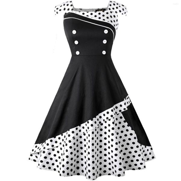 Robes décontractées Plus Taille S-4XL Femmes Vintage Robe Rockabilly Feminino Robe Robes Hepburn 50s 60s Polka Dot A-Line Party 2023