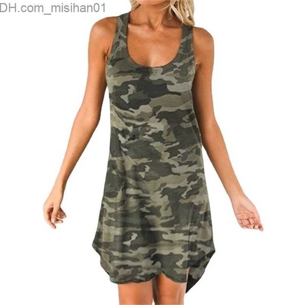 Vestidos casuales Tallas grandes S-8XL Camuflaje Vestido de mujer Casual con cuello en U Sin mangas A-line Falda Beach Party Racer Back 220531 Z230703