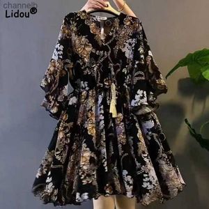 Robes décontractées grande taille printemps été vêtements pour femmes plage impression évasée demi-manches mode col en v floral en mousseline de soie lâche robes mi-longues 6XL L230520