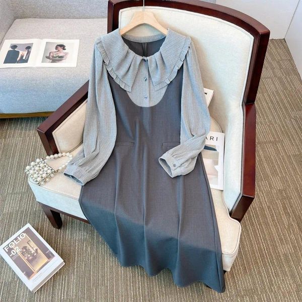 Vestidos informales Tallas grandes Ropa de mujer 2023 Otoño Invierno Suelto Estilo francés Patchwork Color Office Lady Vestidos Mujer Robe KE8096