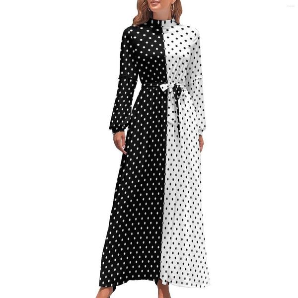 Vestidos informales Polka Polka Vestido en blanco y negro Dos tonos Vintage elegante Maxi Streetwear Boho Beach Long High Wist Design Vestido