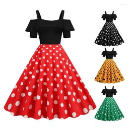 Vestidos casuales Vestido de lunares Mujeres Vintage Swing Halter Cinturón 50s 60s Rockabilly Prom Party Retro Feminino Vestidos